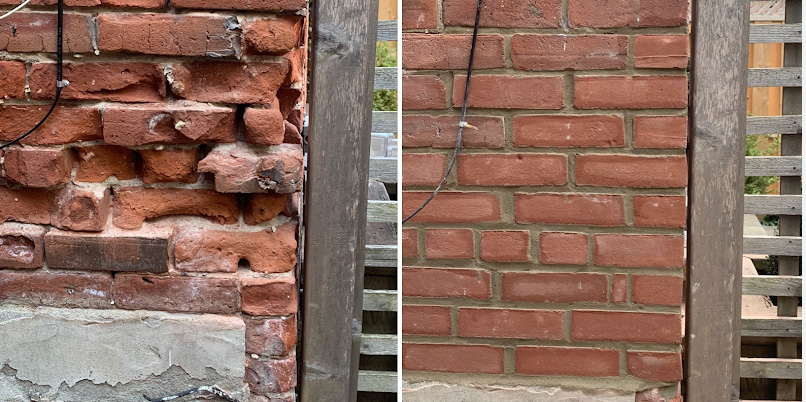 before and after masonry reconstruction project